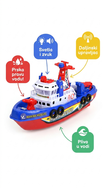 Vatrogasni RC čamac — infografika sa karakteristikama